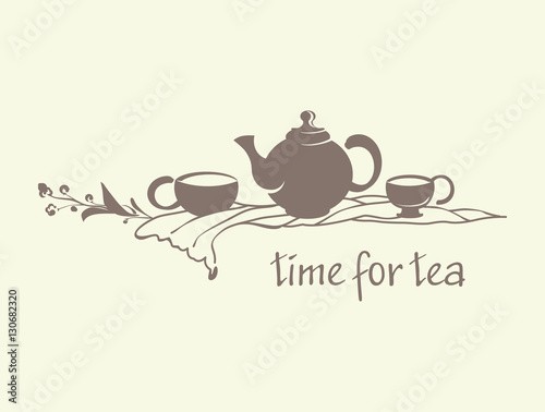 Time for tea. Silhouette vector illustration.