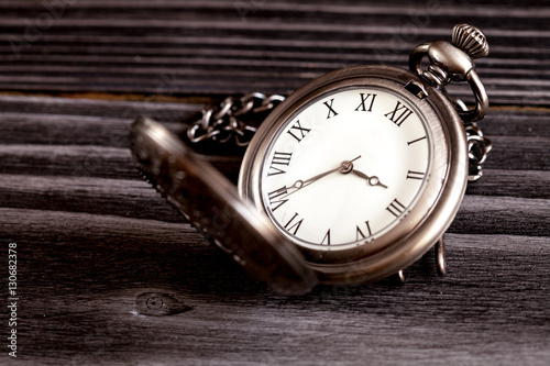 deadline concept pocket watch on wooden background