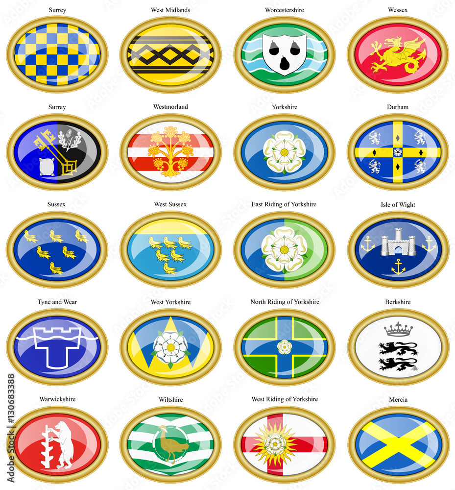 Set of icons. Counties of England flags. 3D. Set of icons. Counties of England flags. 3D.