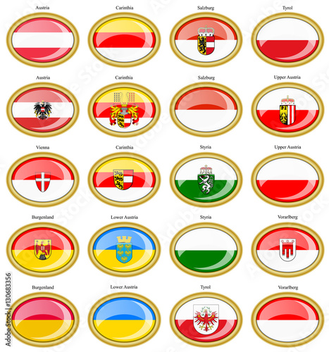 Set of icons. Regions of Austria flags. 3D.