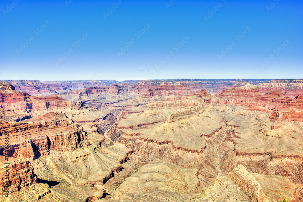 Vibrant multicolored Grand Canyon scene in South Rim, Arizona