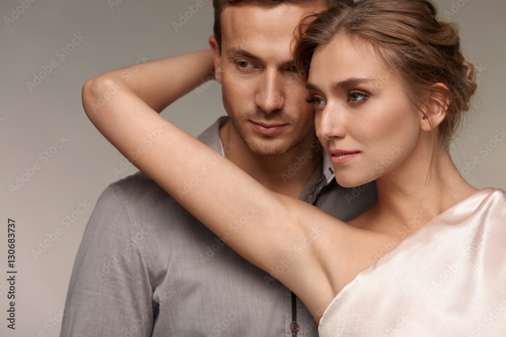Man Close To Sexy Woman. Female Showing Smooth Skin Of Armpits. Man Close To Sexy Woman. Female Showing Smooth Skin Of Armpits.