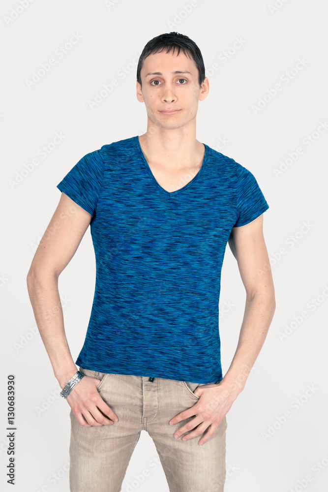 Obraz premium Handsome man doing different expressions in different sets of clothes: love
