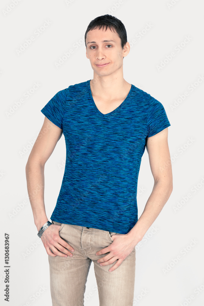 Obraz premium Handsome man doing different expressions in different sets of clothes: love