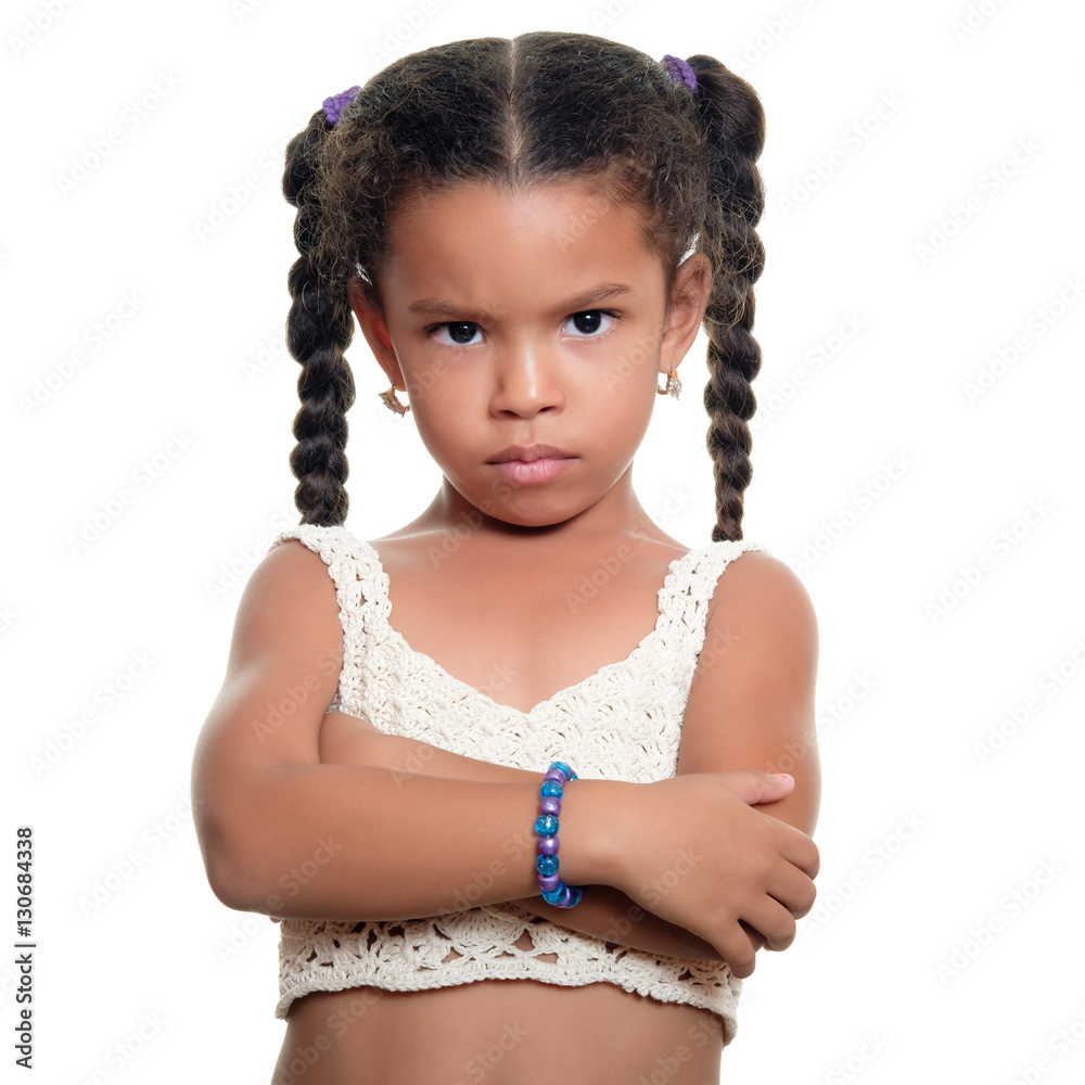 Angry african american small girl isolated on white Stock Photo | Adobe ...