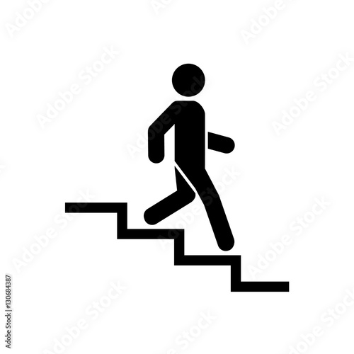 Downstairs icon sign. Walk man in the stairs. Career Symbol. flat design. Vector illustration. photo