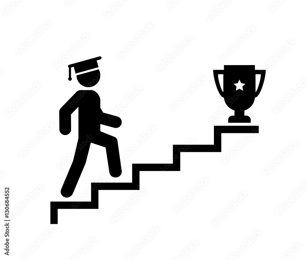 Upstairs icon sign. Walk man in the stairs. Education, Career Symbol. flat  design. Vector illustration. Stock Vector | Adobe Stock