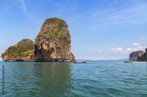 Small limestone island in andaman sea at Railay beach krabi Thailand