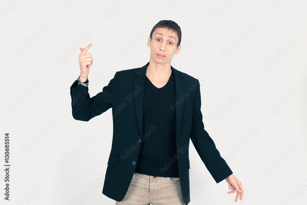 Handsome man doing different expressions in different sets of clothes: drunk