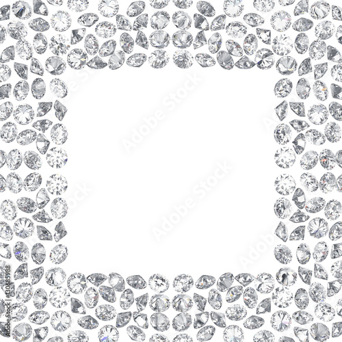 3D illustration Group of diamonds square frame on a white background