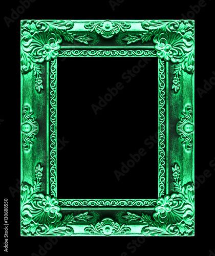 Antique picture greenframe isolated on black background, clippin photo