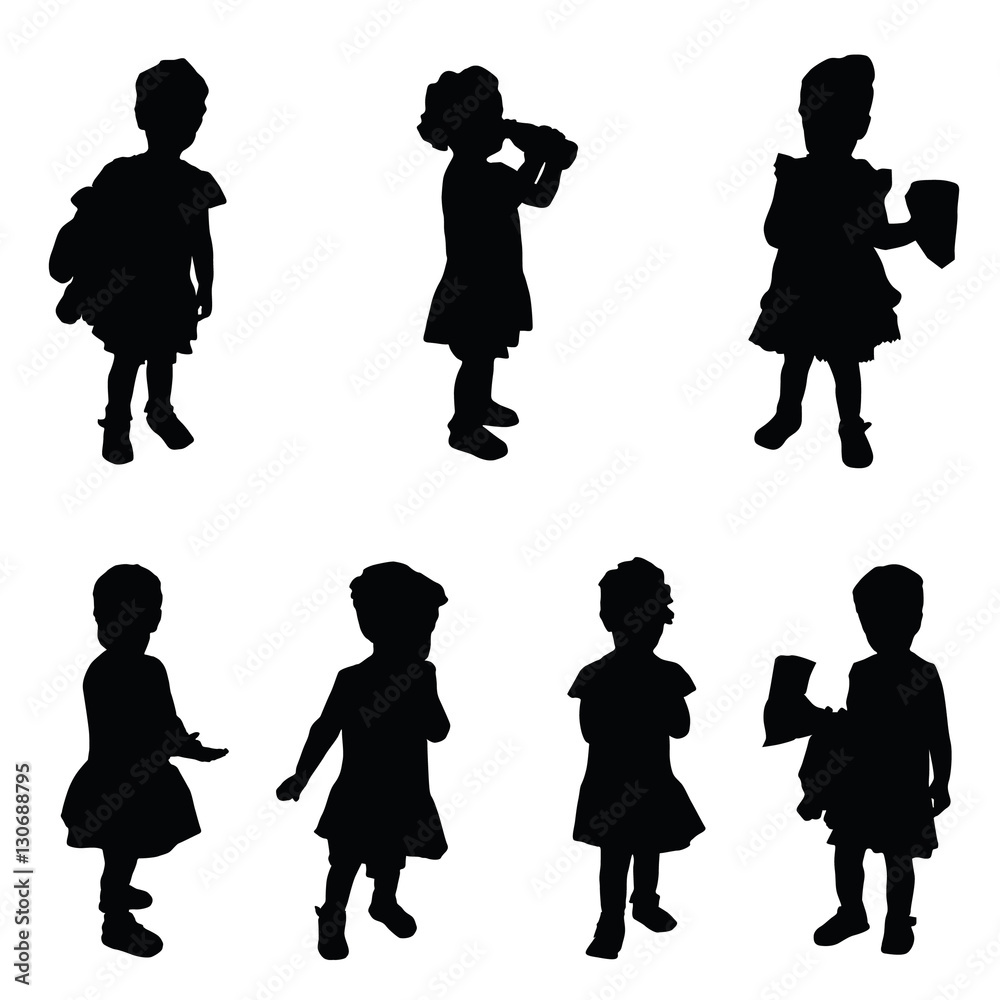 child silhouette cute set in black illustration