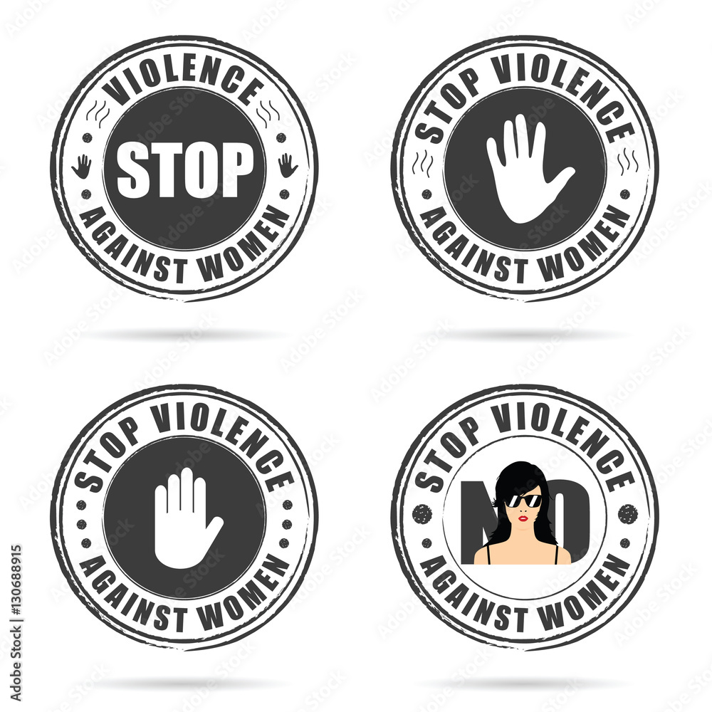 grunge rubber stop violence against woman sign on hand colorful