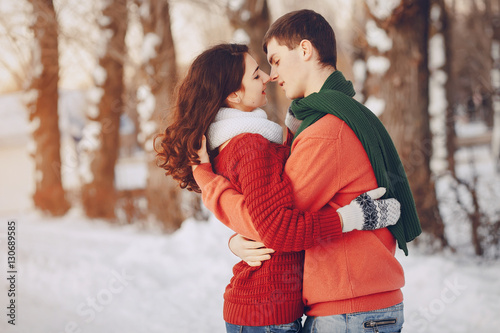 Couple love snow and cold