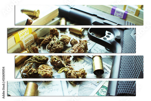 Marijuana With Guns  Money   Bullets High Quality Stock Photo 