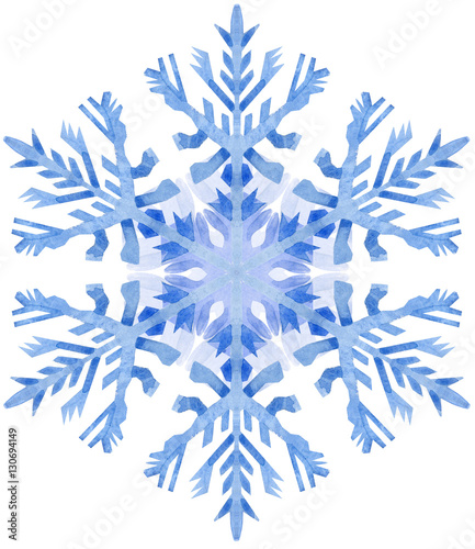 Watercolor snowflake on white background.