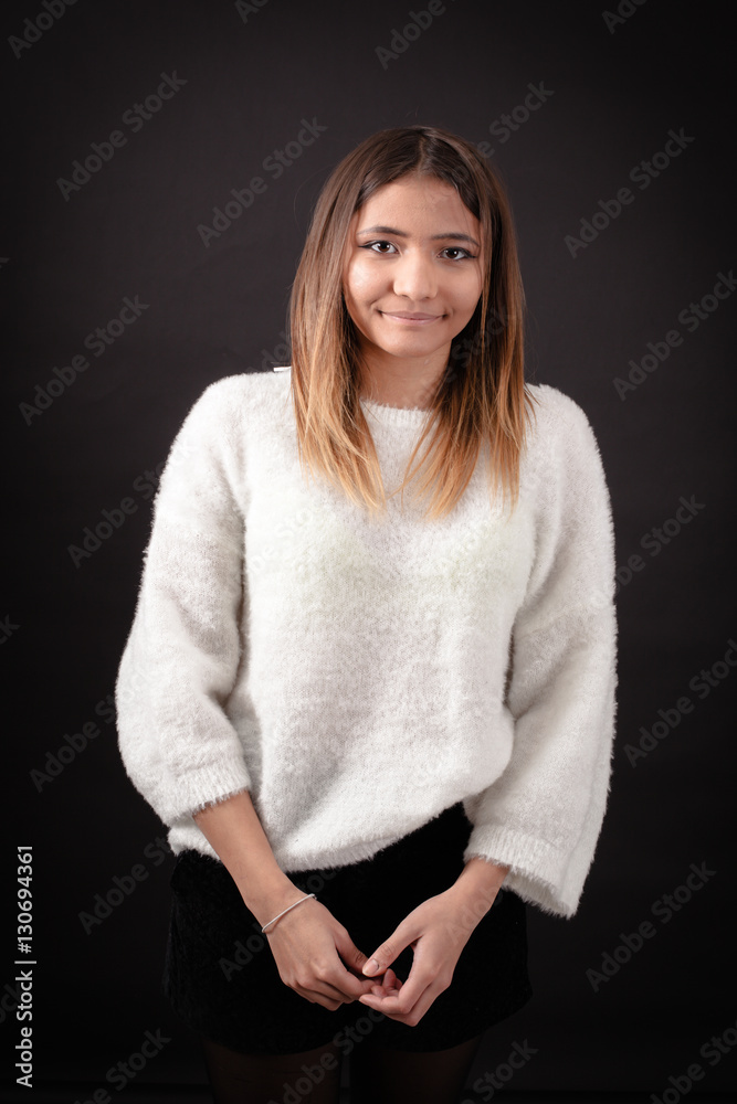 Beautiful woman doing different expressions in different sets of clothes: thinking Beautiful woman doing different expressions in different sets of clothes: thinking