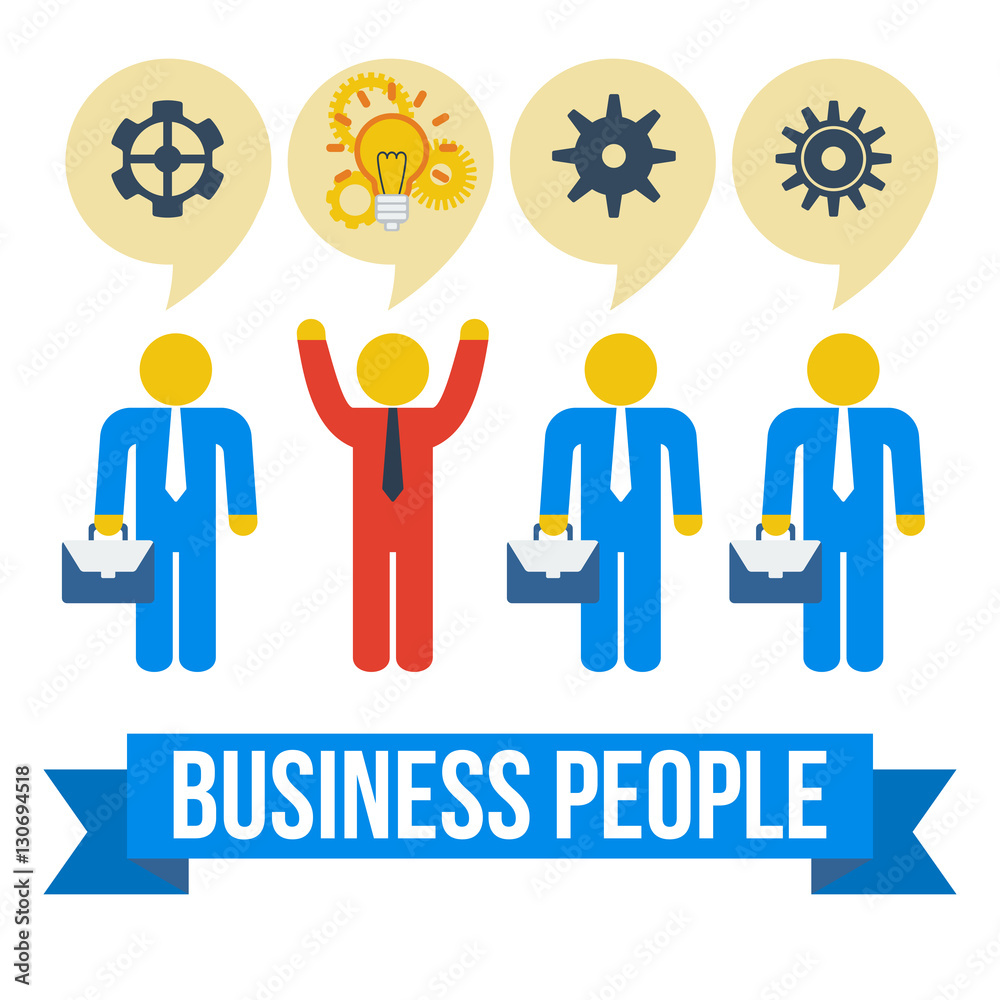 Business people concept. Red leader out of crowd blue businessmen. Vector illustration isolated on white background. Business, leadership out of box concept. Business people concept. Red leader out of crowd blue businessmen. Vector illustration isolated on white background. Business, leadership out of box concept.