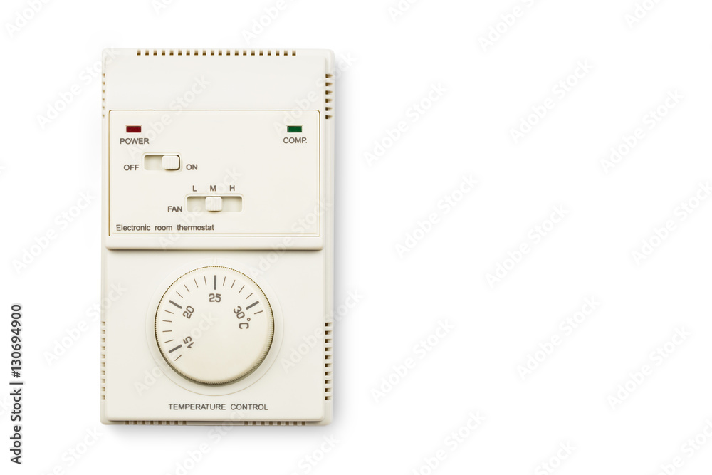 Electronic room thermostat, Temperature control isolated on whit Electronic room thermostat, Temperature control isolated on whit