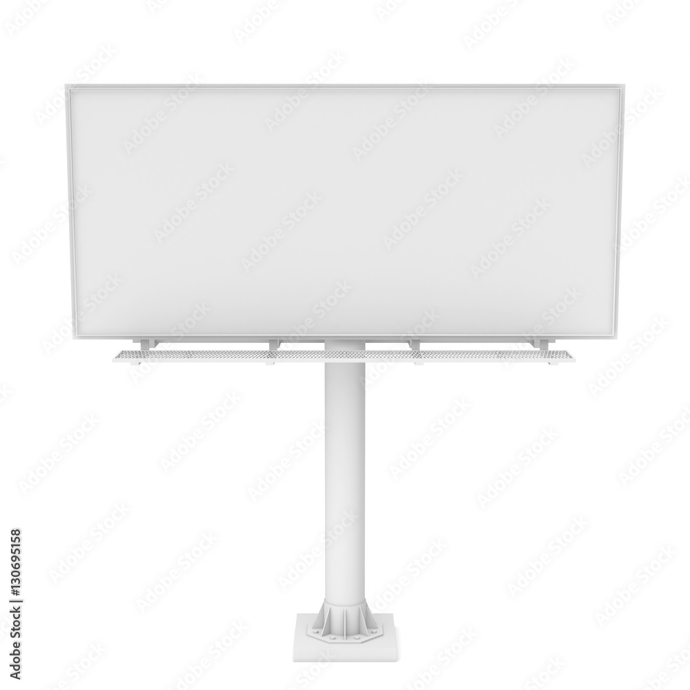 Obraz premium Rendering of one large white blank steel roadside billboard with no ads