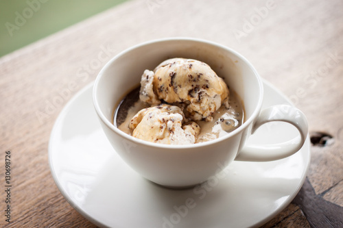 Affogato cup on top old wood