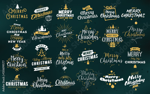 Merry Christmas typographic emblems set.