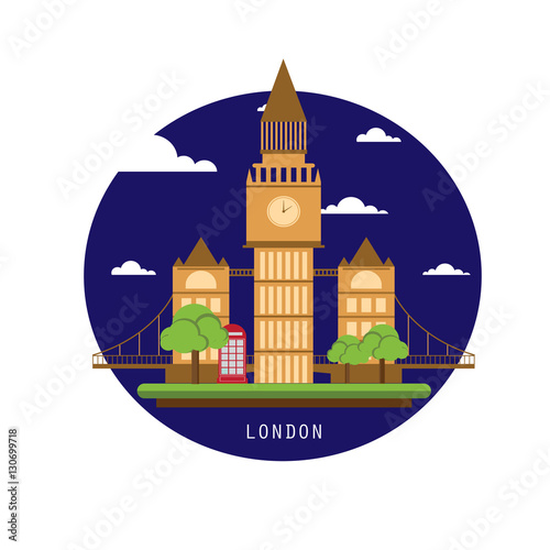 attractive London travel scenery illustration in flat style