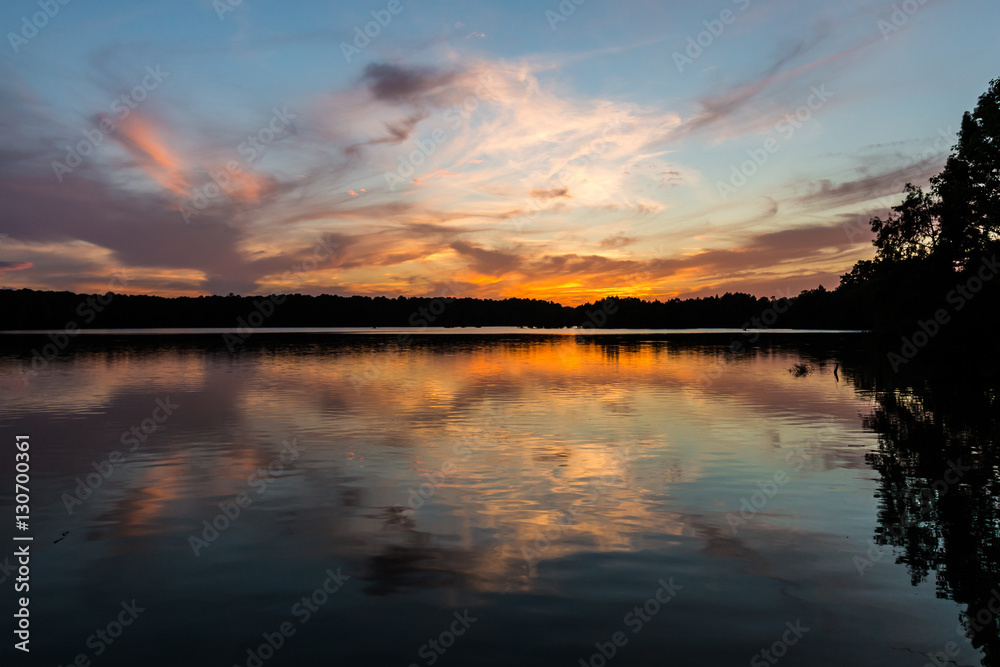Stumpy Lake with brilliant orange sunset in Virginia Beach, Virginia.  