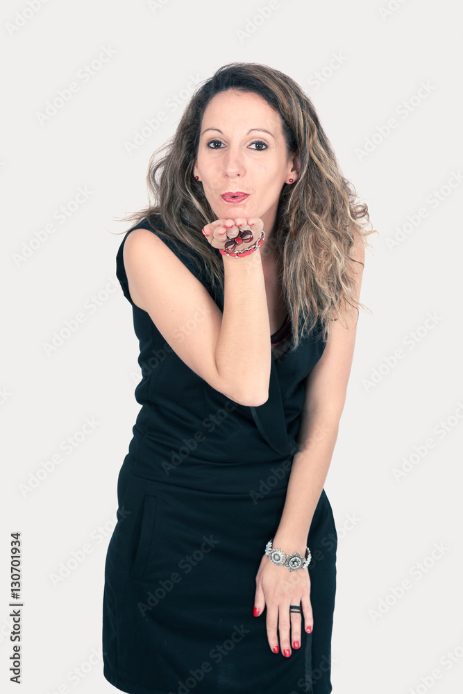 Beautiful woman doing different expressions in different sets of clothes kiss Beautiful woman doing different expressions in different sets of clothes kiss