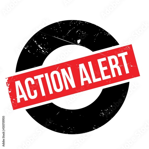 Action alert rubber stamp. Grunge design with dust scratches. Effects can be easily removed for a clean, crisp look. Color is easily changed.