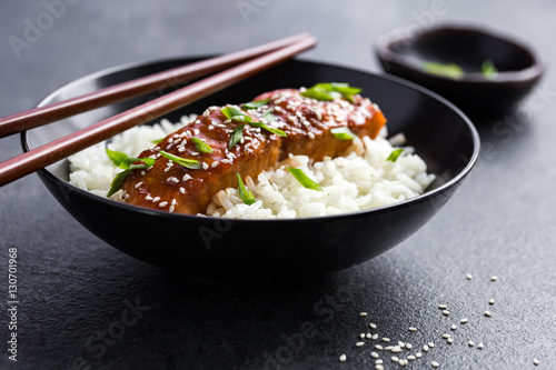 teriyaki salmon and  rice