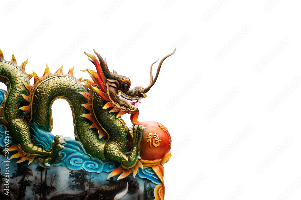 China dragon statue on the red background