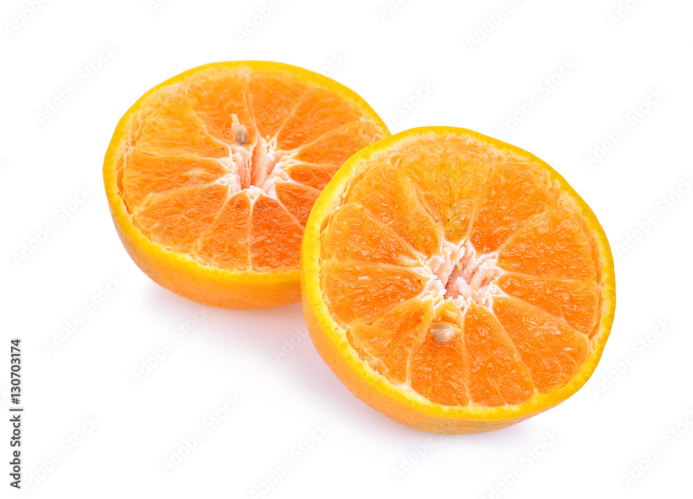 half tangerine isolated on white bakcground half tangerine isolated on white bakcground
