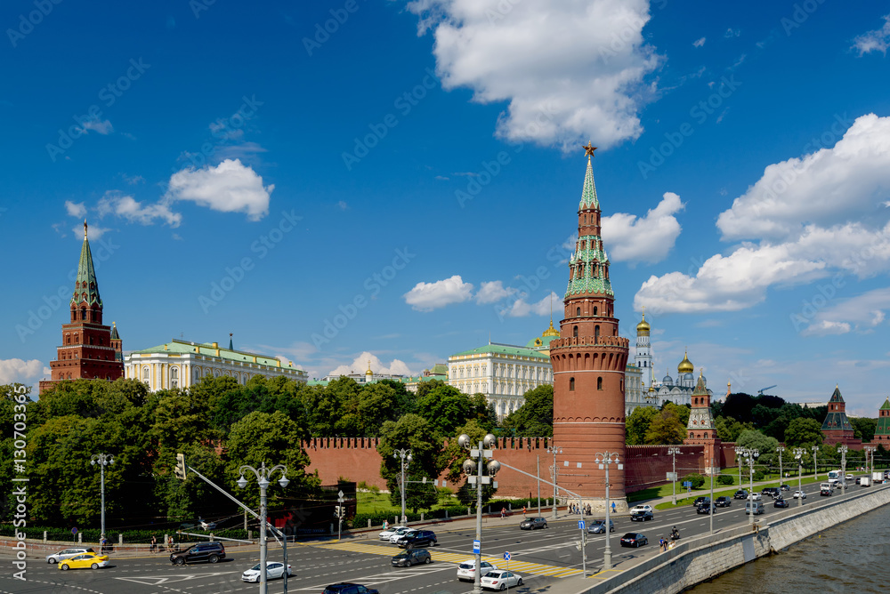 View of the Moscow Kremlin from the bridge in summer sunny day