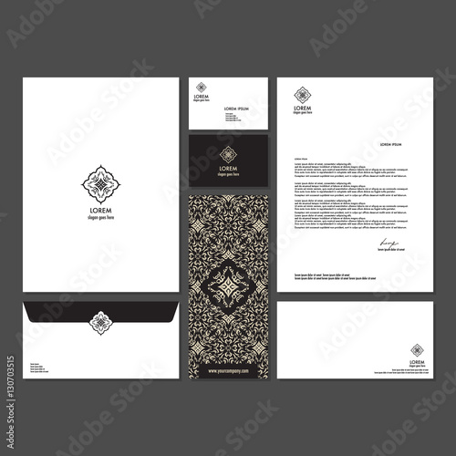 Branding identity template corporate company design. Set - business card, brochure, letter, envelope, poster, leaflet for hotel, resort, spa, luxury premium floral logo.
