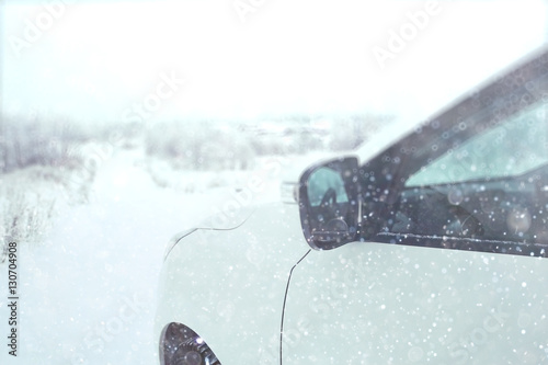 Fototapeta Naklejka Na Ścianę i Meble -  background blur bright car white snow winter