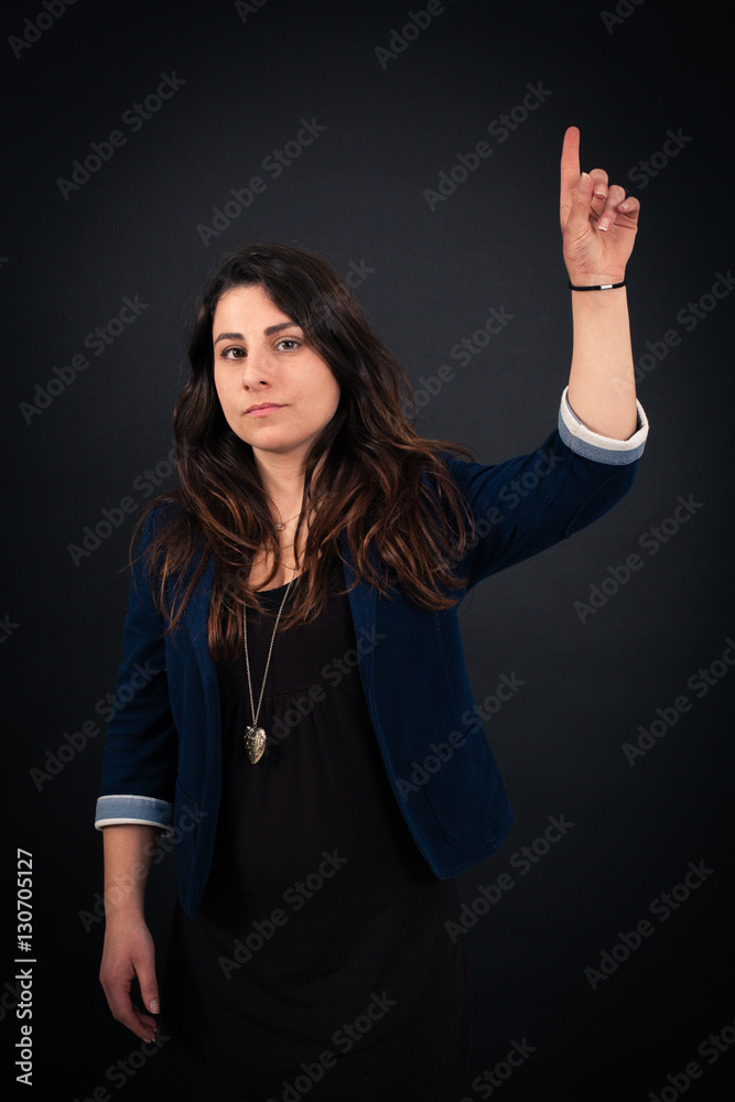 Beautiful woman doing different expressions in different sets of clothes: want to speak Beautiful woman doing different expressions in different sets of clothes: want to speak