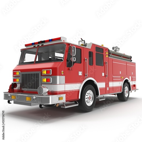 Big Red Fire Truck Isolated on White. 3D illustration