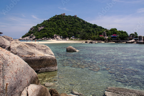 tropical beach with both in samui Thailand