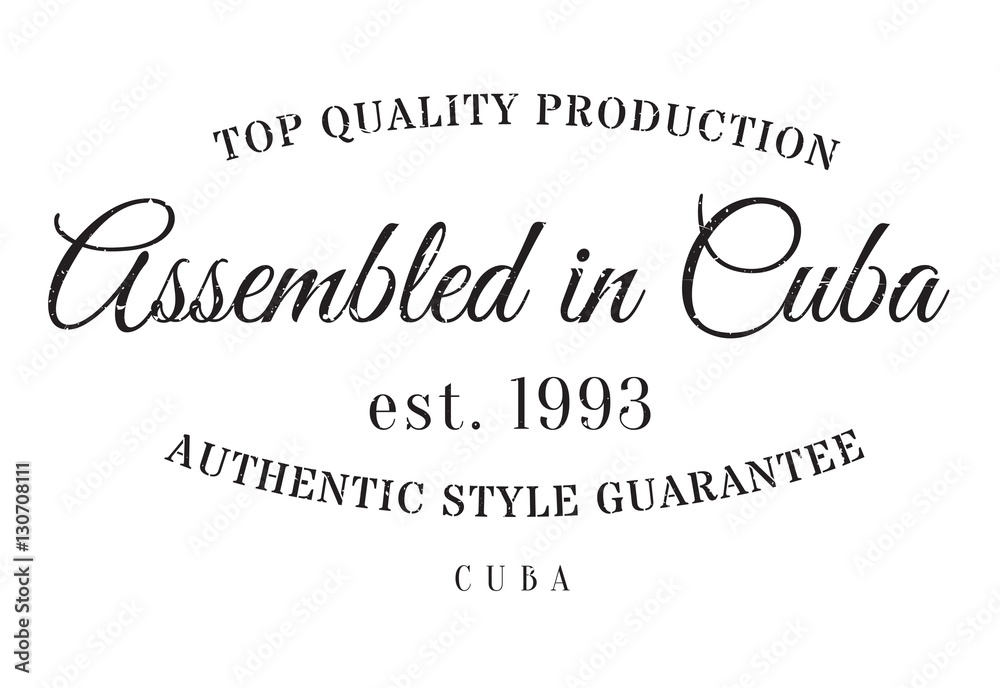 Assembled in Cuba rubber stamp. Grunge design with dust scratches. Effects can be easily removed for a clean, crisp look. Color is easily changed. Assembled in Cuba rubber stamp. Grunge design with dust scratches. Effects can be easily removed for a clean, crisp look. Color is easily changed.