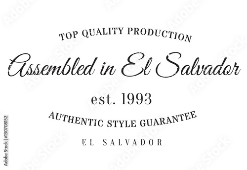 Assembled in El Salvador rubber stamp. Grunge design with dust scratches. Effects can be easily removed for a clean, crisp look. Color is easily changed.