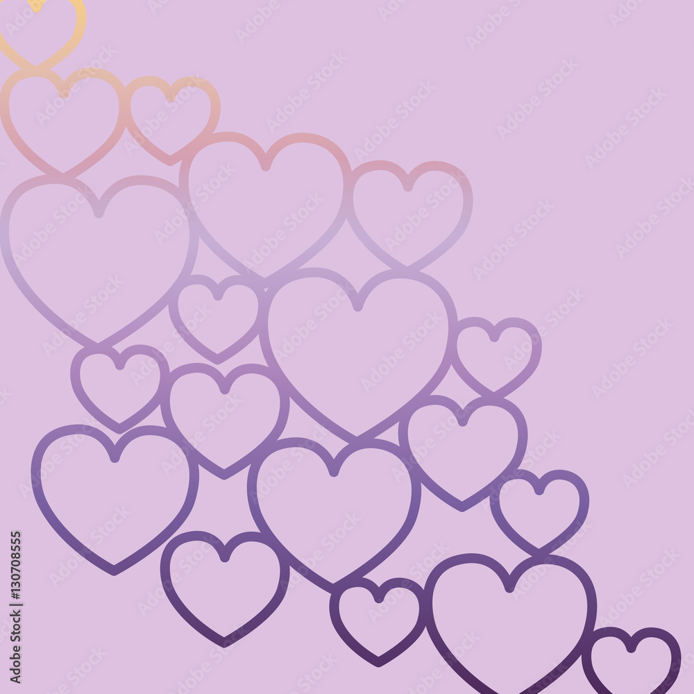 Drawing of a violet background with different hearts