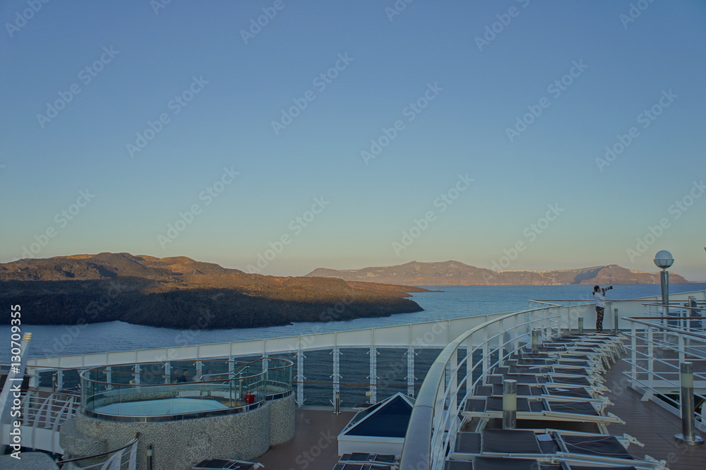 View of Santorini, island in Greece, from cruise ship