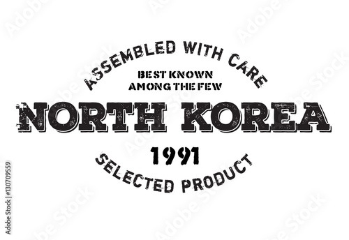 Assembled in North Korea rubber stamp. Grunge design with dust scratches. Effects can be easily removed for a clean, crisp look. Color is easily changed.