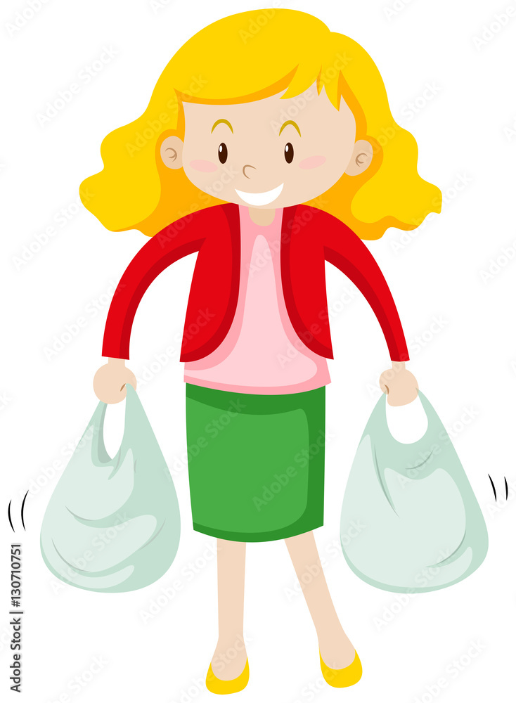 Woman carrying two plastic bags Stock Vector Adobe Stock