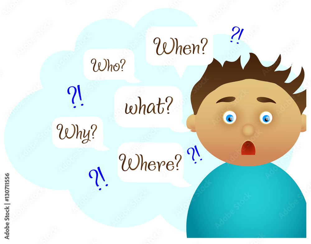 Boy question. Kind study , vector illustration.