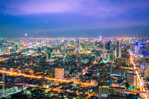 Aerial view of Bangkok city skyline.