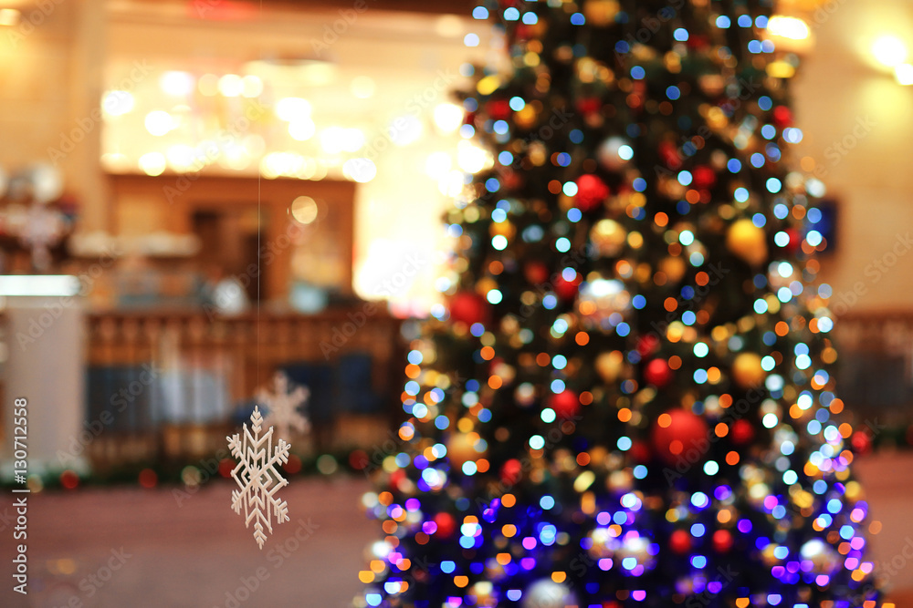 Christmas tree lights blurred background New Year toy Christmas tree lights blurred background New Year toy
