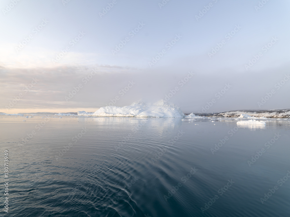 Huge icebergs on arctic ocean at north pole