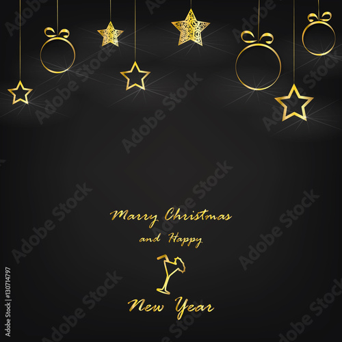 marry christmas and happy new year - vector xmas background (black)